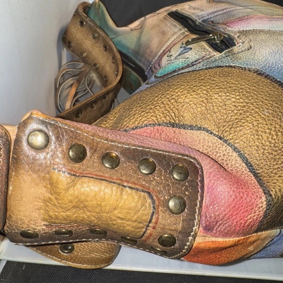 Vintage Anuschka Abstract Graffiti Hand Painted Studded Leather Hand Bag